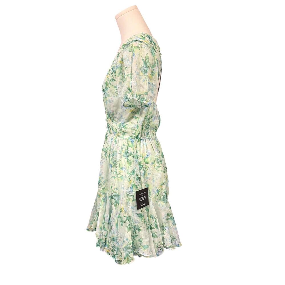 NWT Lulus Grateful Feelings Sage Green Floral Puff Sleeve Dress Small Spring - Picture 4 of 16